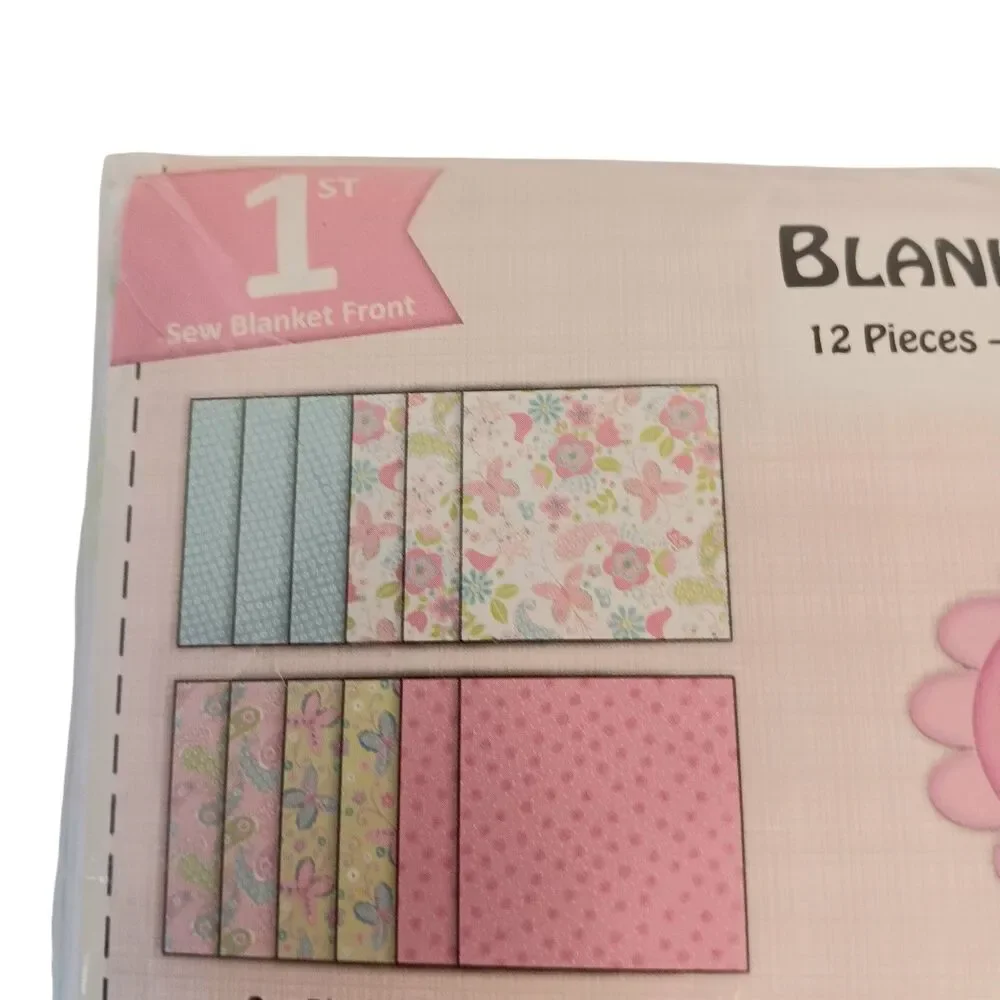 Land of Whimzie Baby Blanket Kit Fabric & Iron On Flower Butterflies Birds - New